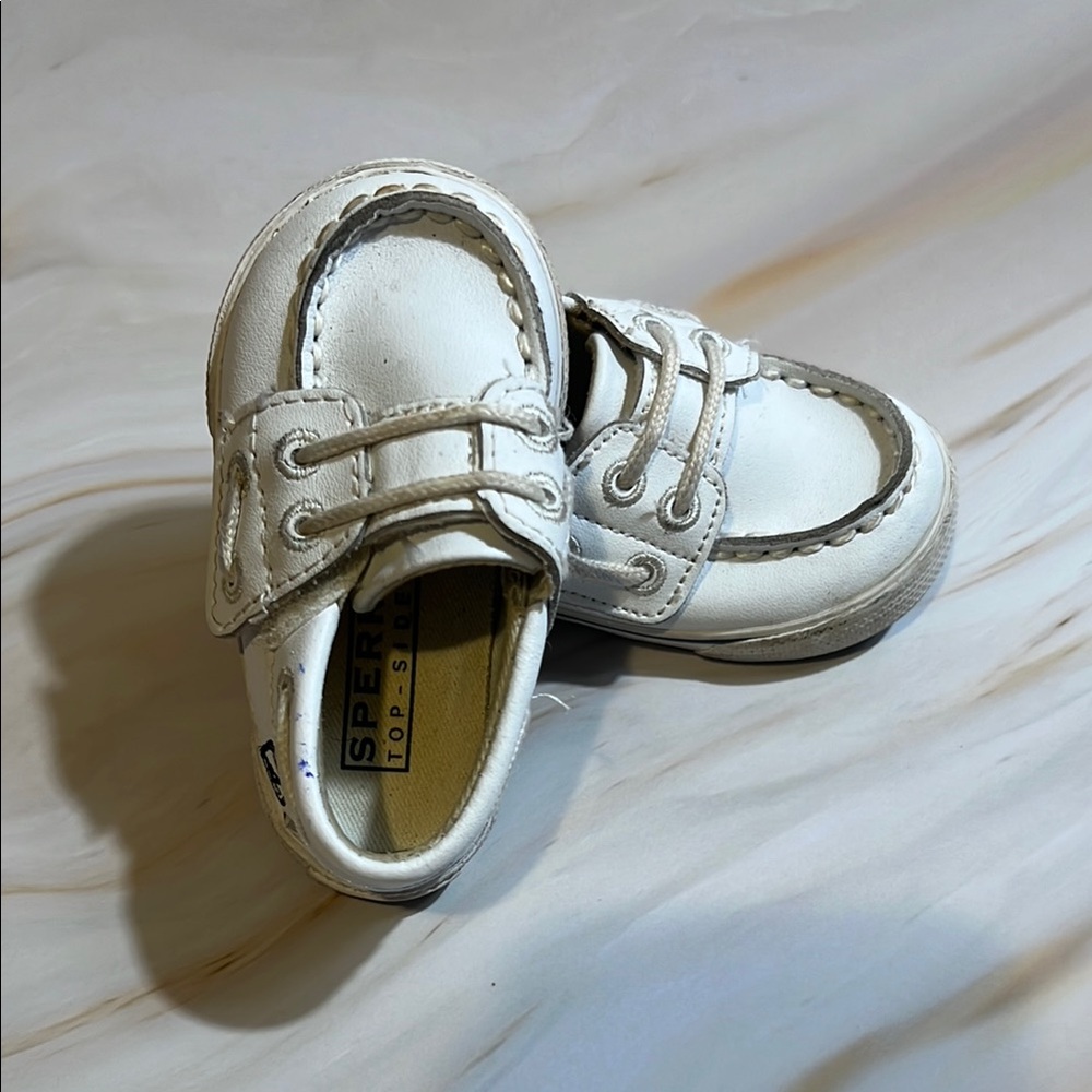 Sperry White Baby Walker Shoes with Strap